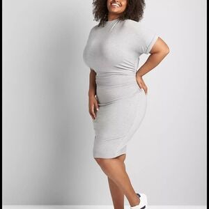Lane Bryant Ruched Side Mock Neck Gray Midi Dress NWT 22 24